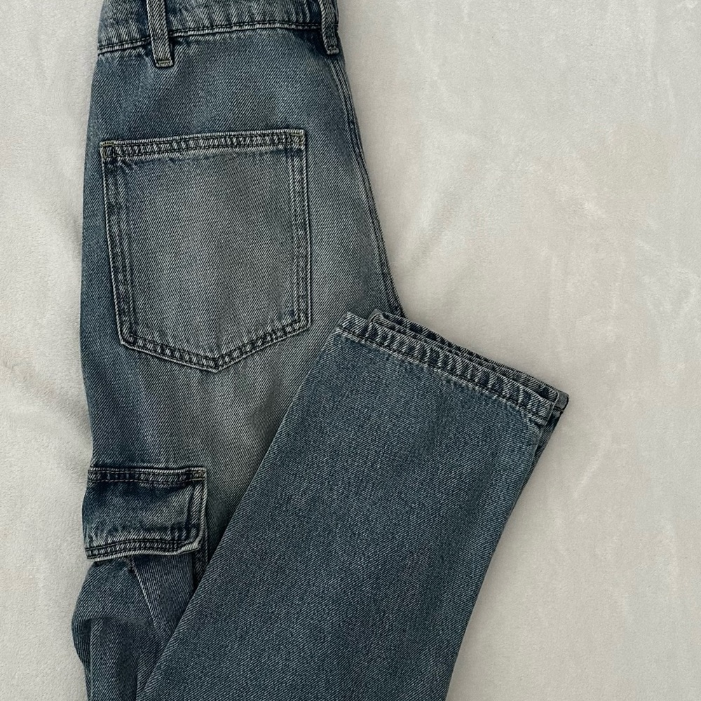 Zara Cargo Jeans Juniors Size 13/14 Blue High Rise Straight Leg Utility Denim - Picture 11 of 11